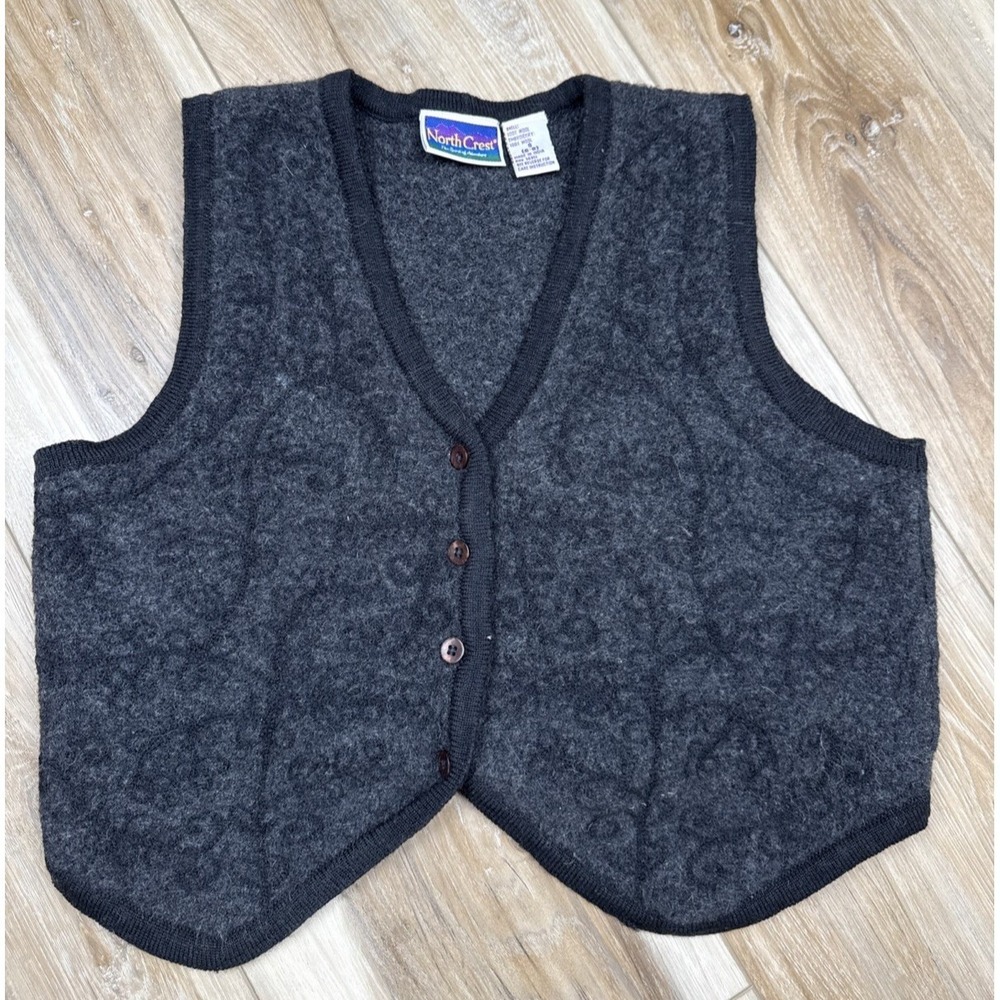 Vintage 90's Boys North Crest Black Wool Vest Size S (6-8) Storybook European‎